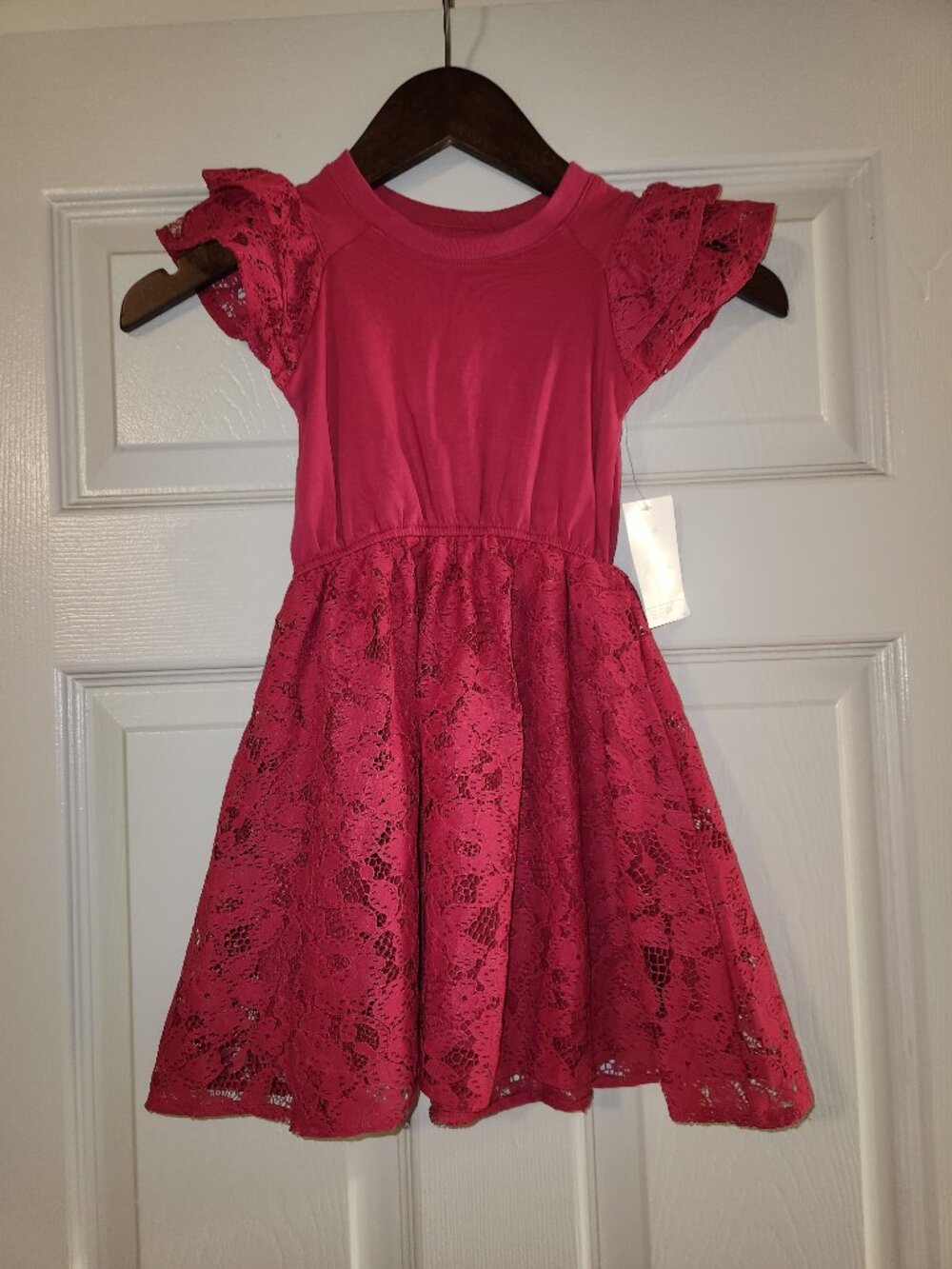 BCBG Girls Dress Size 4 Pink Lace Flutter Sleeve Party Dress NWT $54 Retail